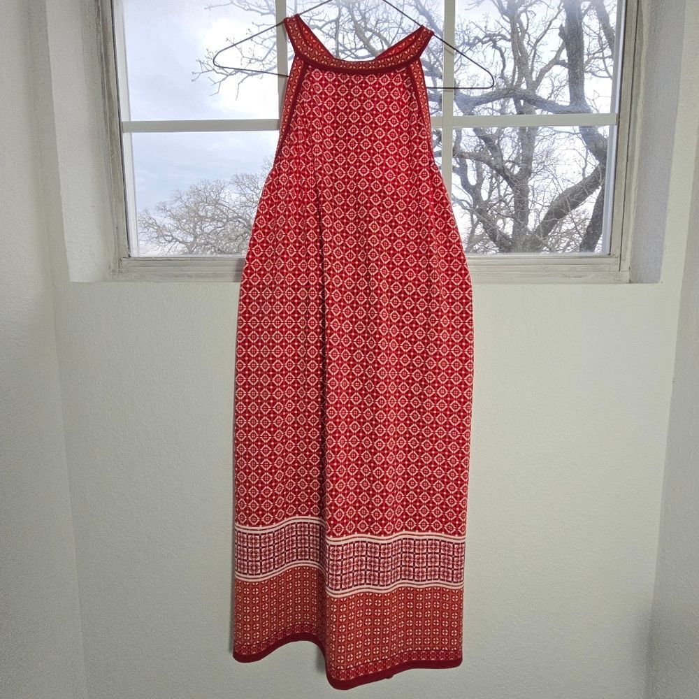 Max Studio Red Sleeveless Halter Dress Size XS Boho Soft Stretch Riviera Chic